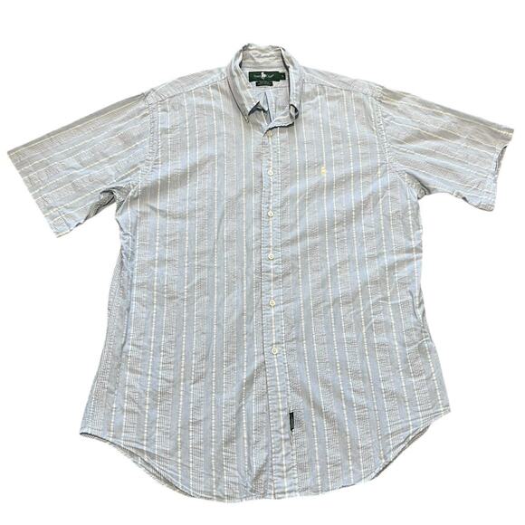 Hunt Club Men's L Blue Seersucker Vertical Stripe Button Down Shirt Short Sleeve - Picture 1 of 6